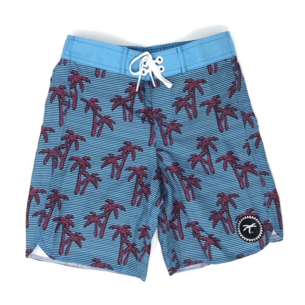 TRAPICAL KIDS Teal Pink Palm Trees Swim Trunks Boy
